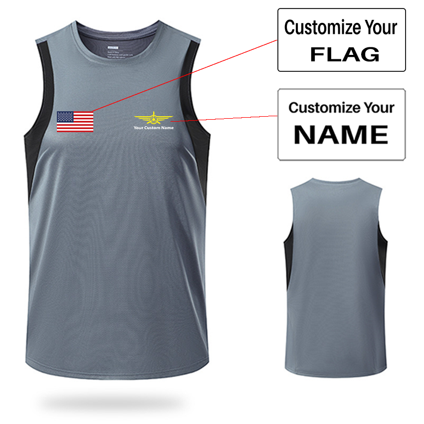 Your Custom Name & Flag (Badge 3) Designed Sleveless Quick Dry Sports Tank Tops