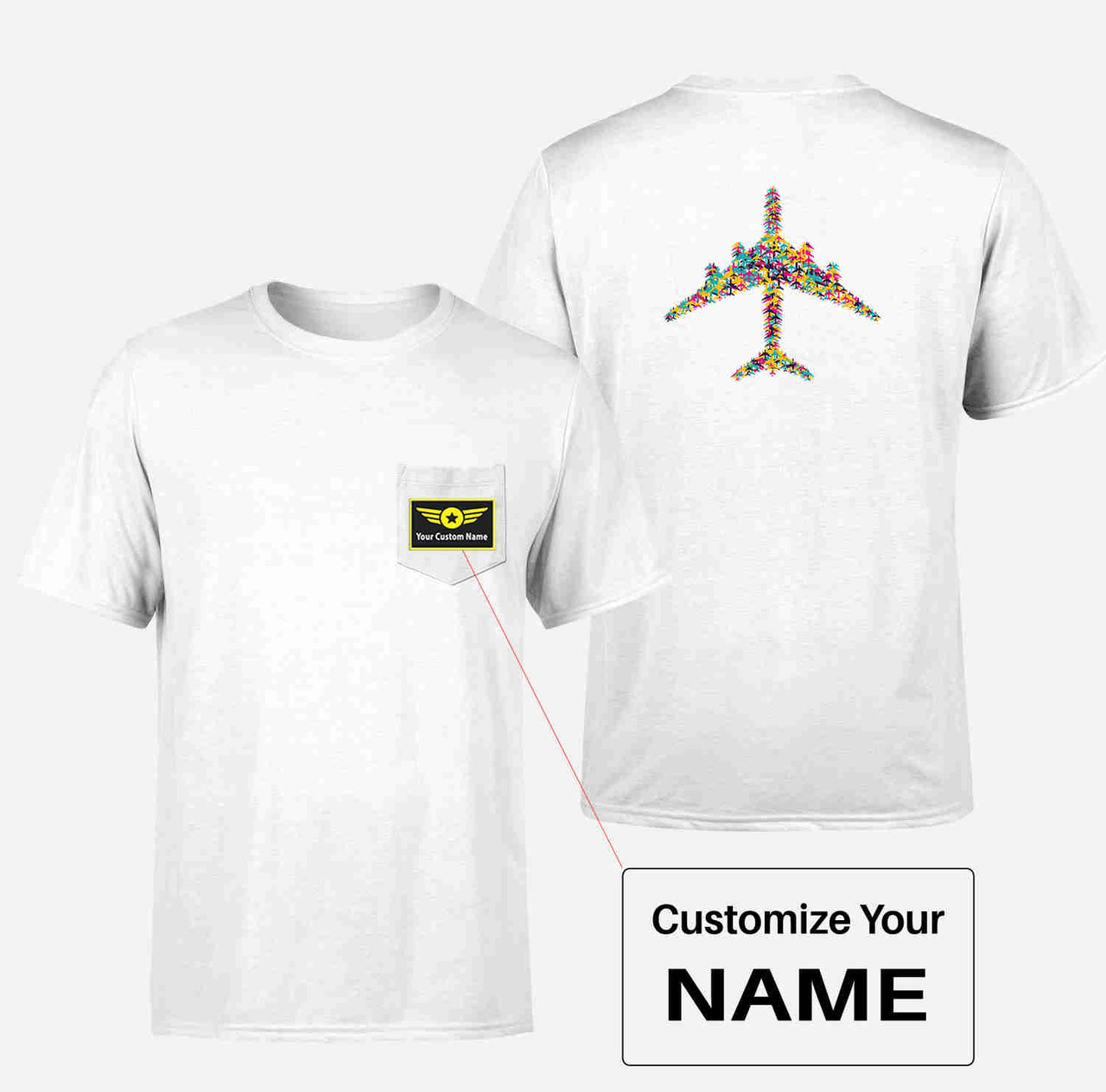 Colourful Airplane Designed Pocket T-Shirts