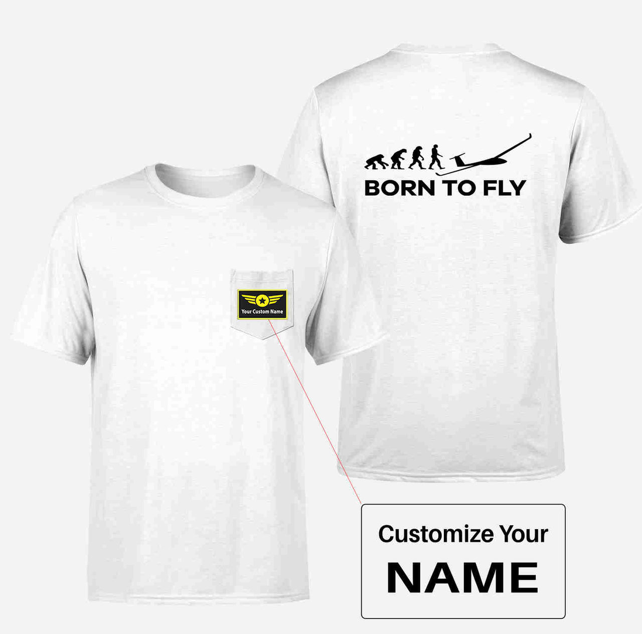 Born To Fly Glider Designed Pocket T-Shirts