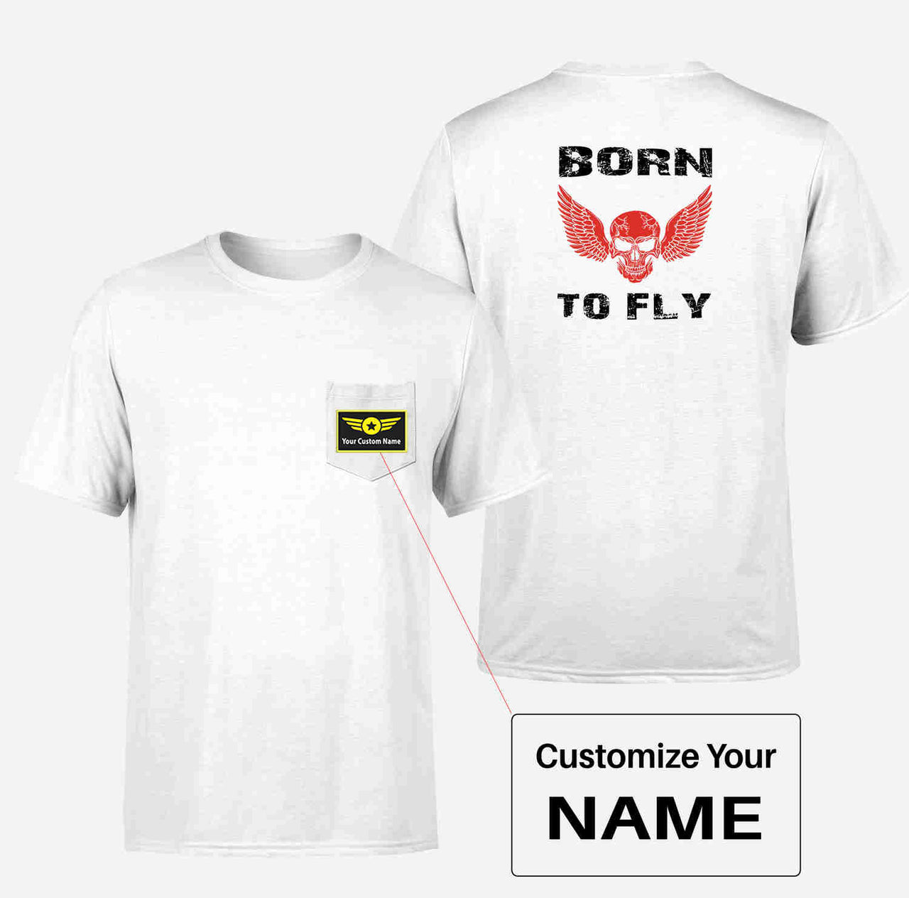 Born To Fly SKELETON Designed Pocket T-Shirts