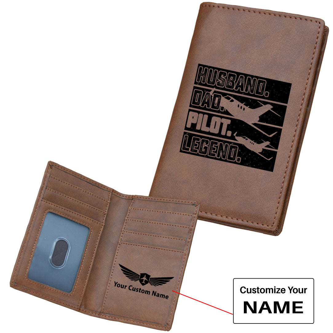 Husband & Dad & Pilot & Legend Designed Leather Card Holder Wallets