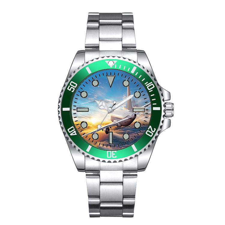 Airliner Jet Cruising over Clouds Designed Luxury Aviators Best Choice Watches