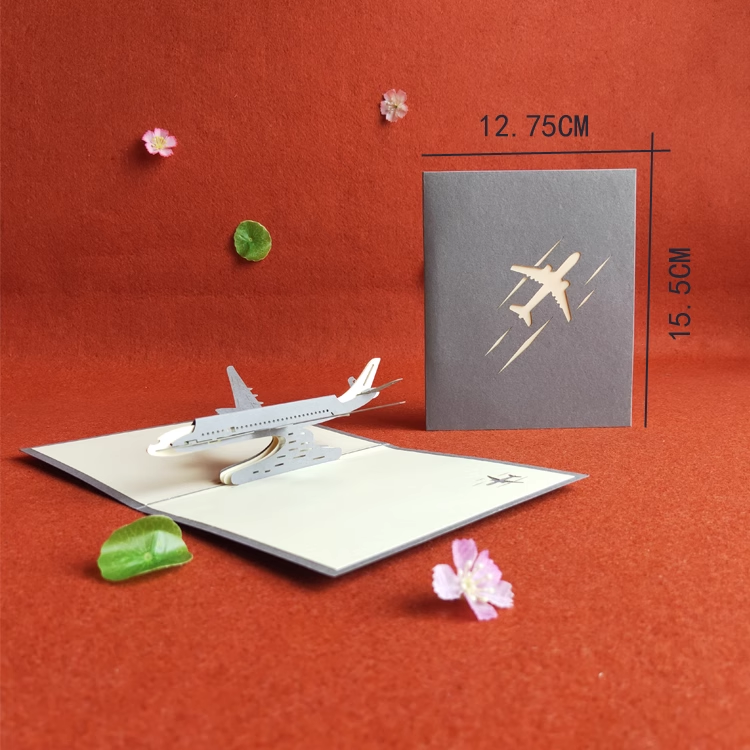 Airplane Grey Paper Cuttings 3D greeting card