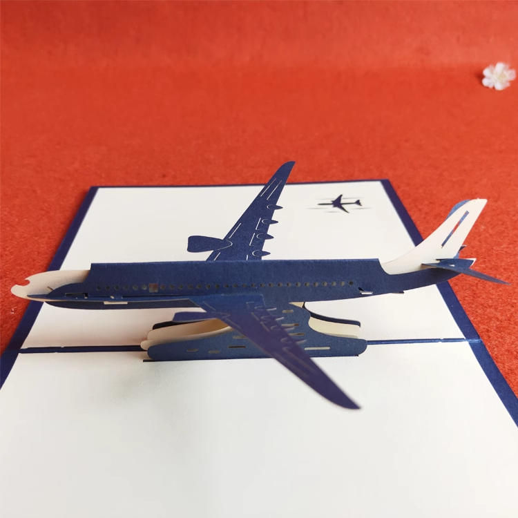 Airplane Blue Paper Cuttings 3D greeting card