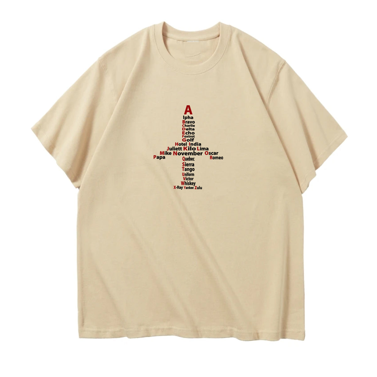 Airplane Shape Aviation Alphabet Designed Relax Fit T-Shirts