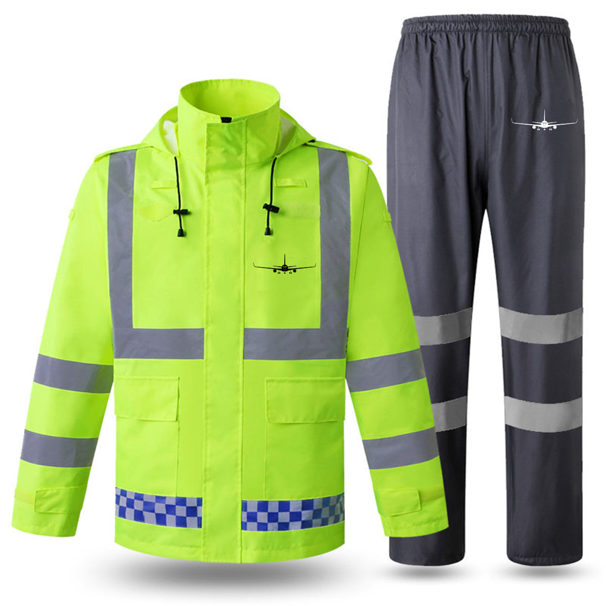 Boeing 767 Silhouette Designed Reflective Waterproof Rainsuit Set