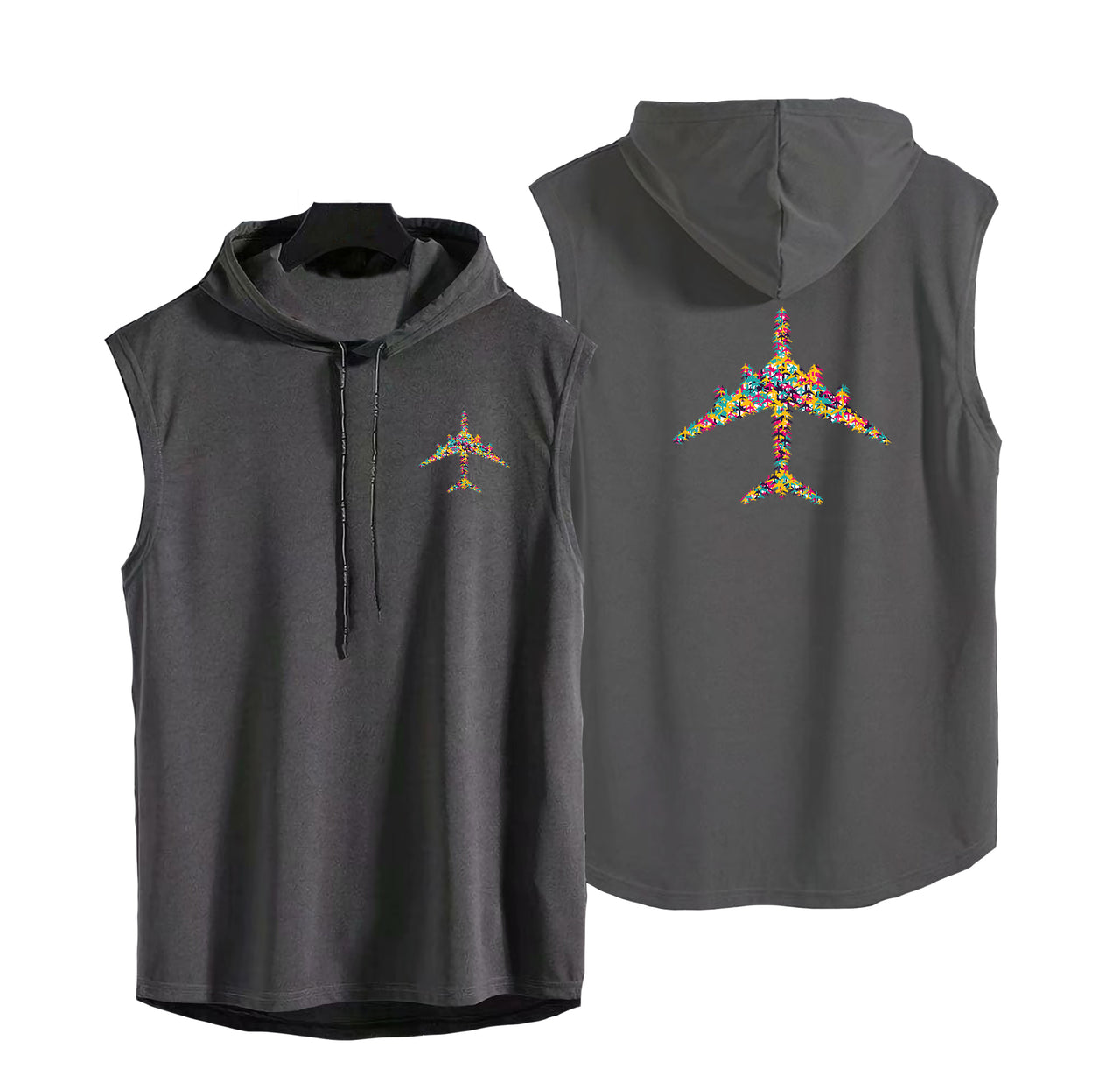 Colourful Airplane Designed Hooded Tank Tops