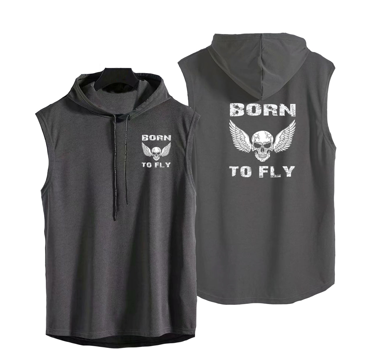 Born To Fly SKELETON Designed Hooded Tank Tops