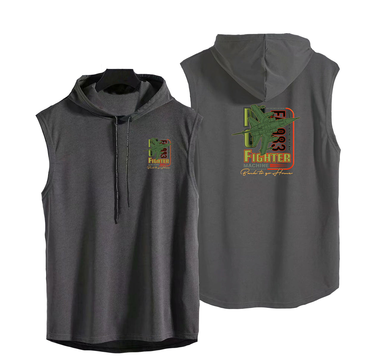 Fighter Machine Designed Hooded Tank Tops