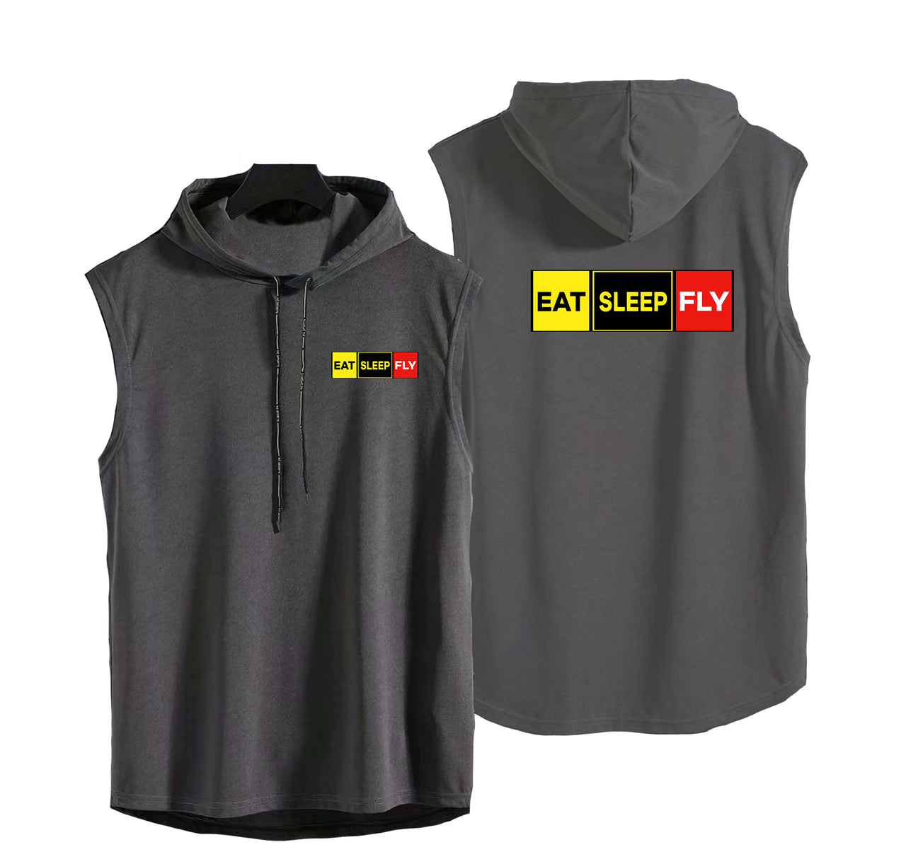 Eat Sleep Fly (Colourful) Designed Hooded Tank Tops