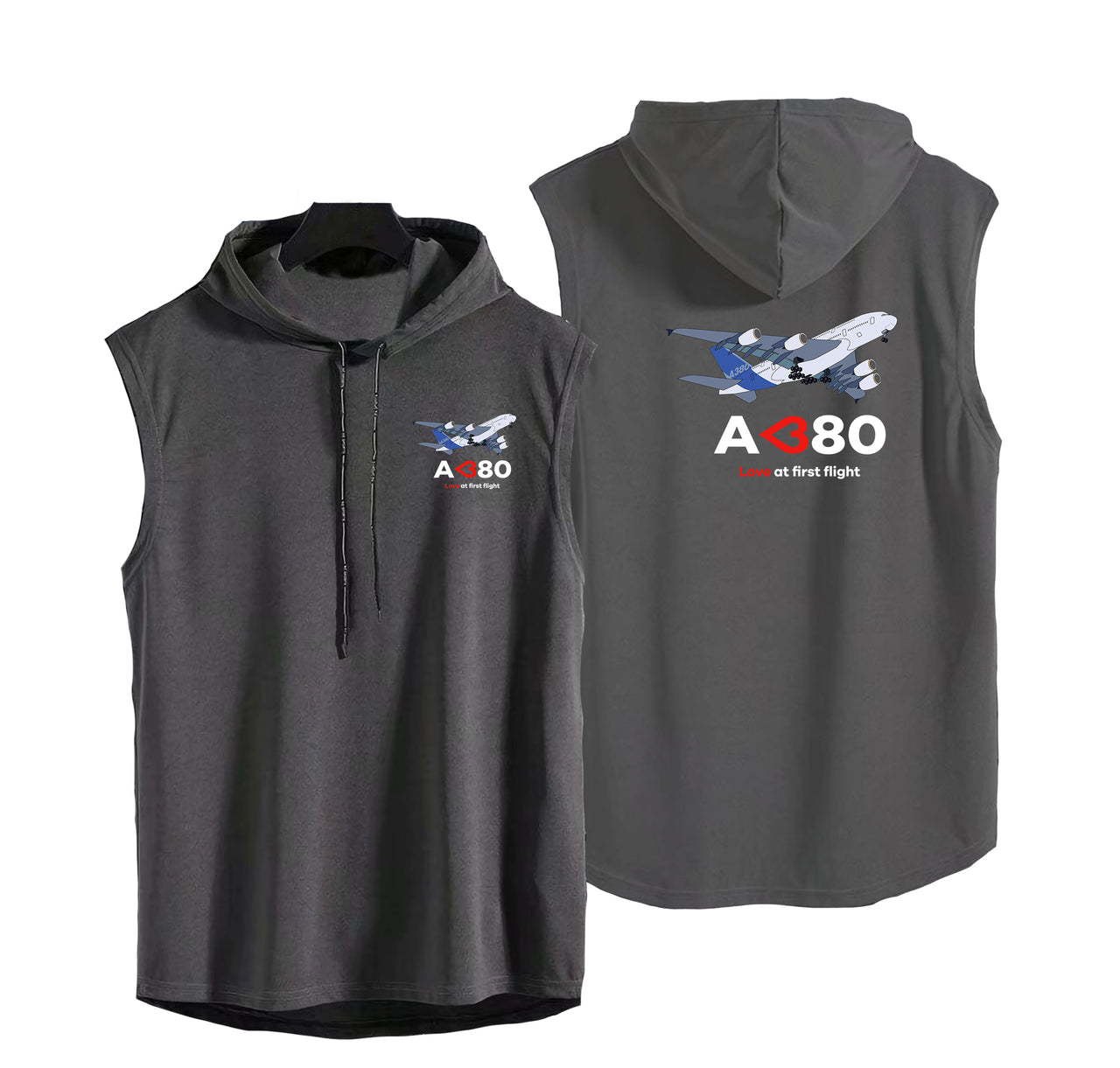 Airbus A380 Love at first flight Designed Hooded Tank Tops