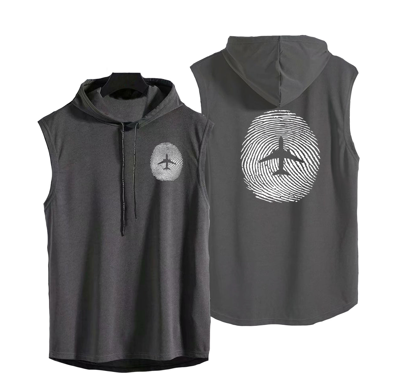 Aviation Finger Print Designed Hooded Tank Tops