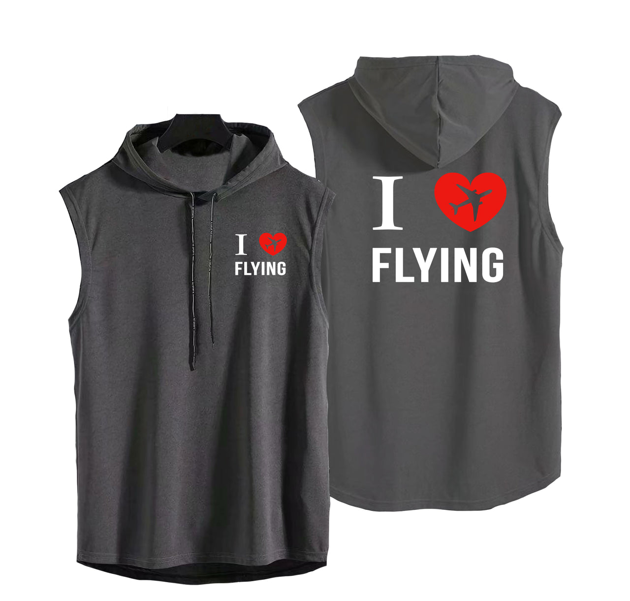 I Love Flying Designed Hooded Tank Tops