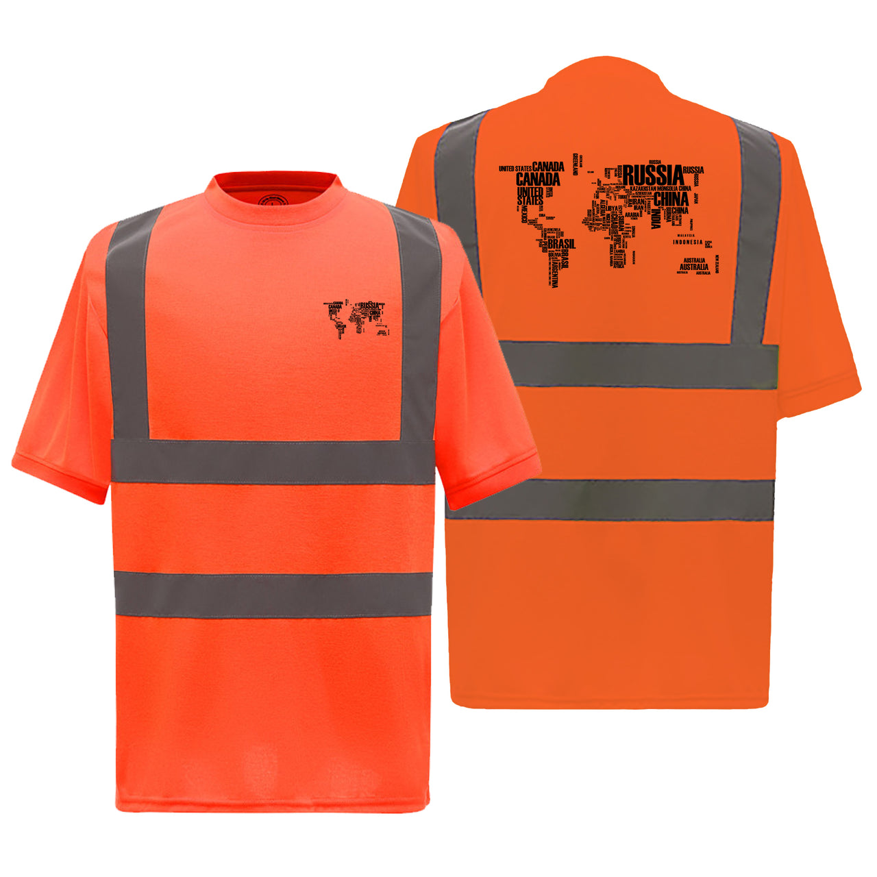 World Map (Text) Designed Reflective T-Shirts