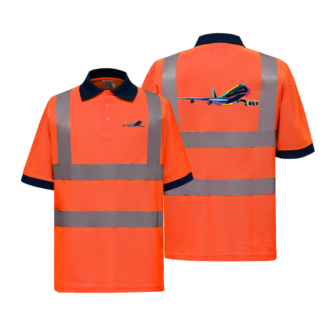 Multicolor Airplane Designed Reflective Polo T-Shirts