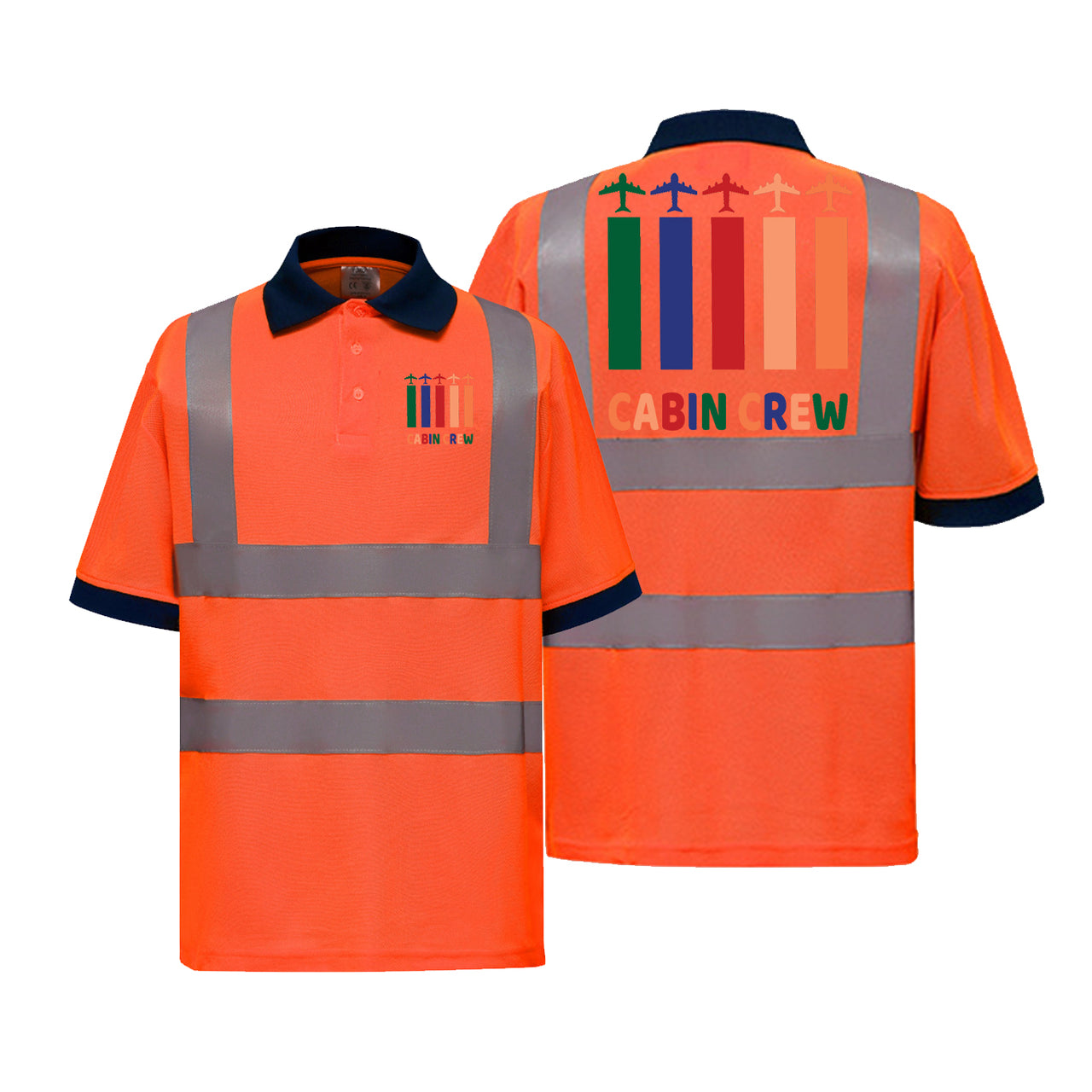 Colourful Cabin Crew Designed Reflective Polo T-Shirts