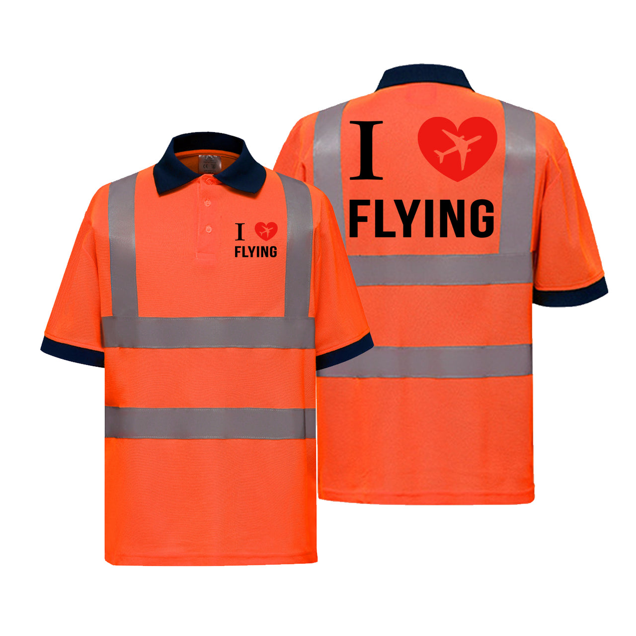 I Love Flying Designed Reflective Polo T-Shirts