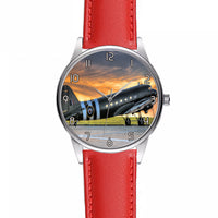 Thumbnail for Old Airplane Parked During Sunset Designed Fashion Leather Strap Watches