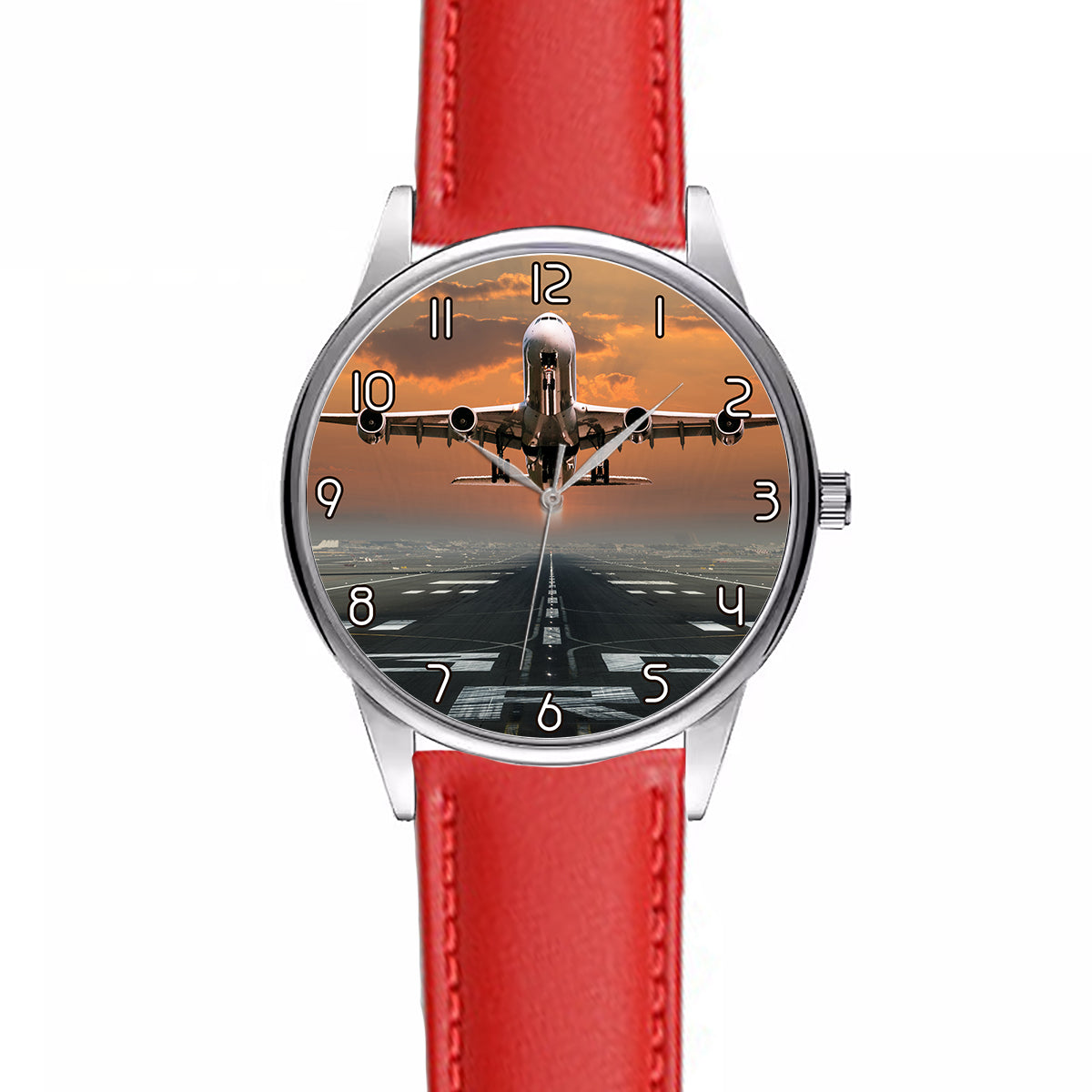 Aircraft Departing from RW30 Designed Fashion Leather Strap Watches