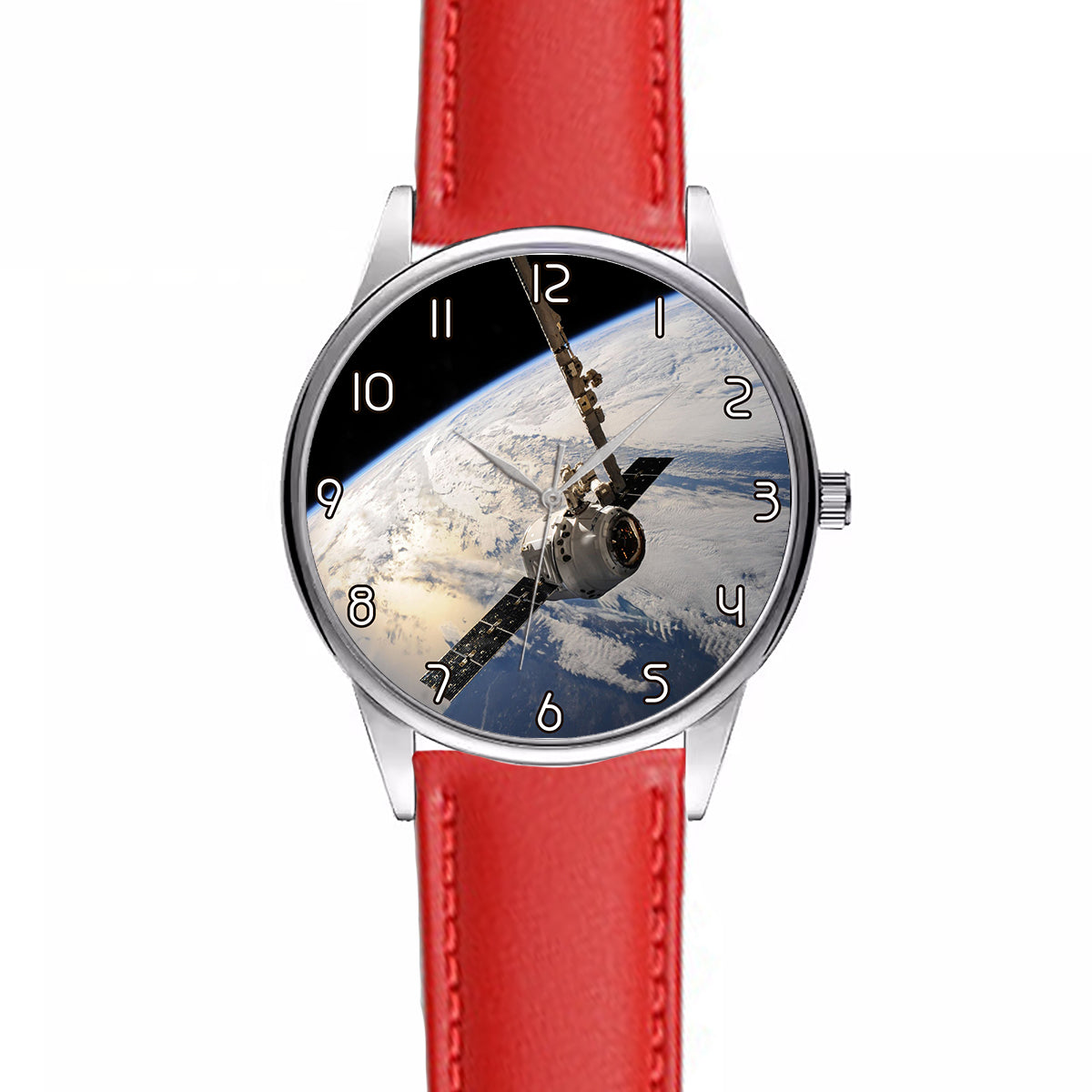 Airplane Flying over Big Buildings Designed Fashion Leather Strap Watches