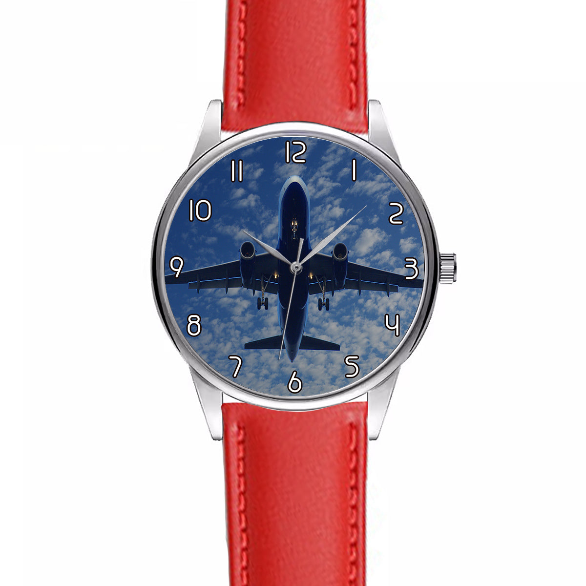 Airplane From Below Designed Fashion Leather Strap Watches