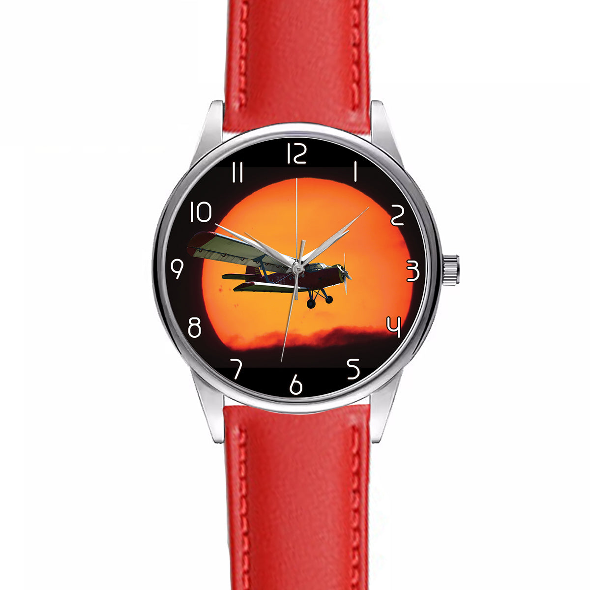 Amazing Antonov-2 With Sunset Designed Fashion Leather Strap Watches