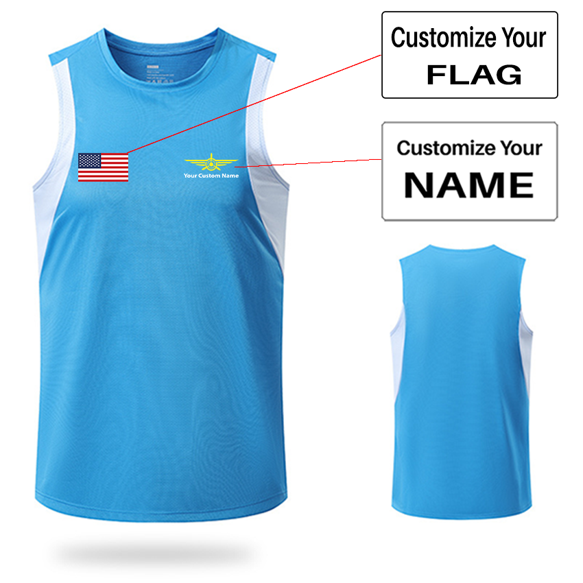 Your Custom Name & Flag (Badge 3) Designed Sleveless Quick Dry Sports Tank Tops