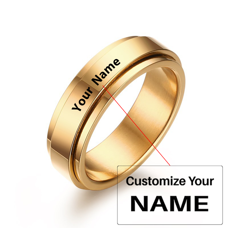 Your Custom Design & Image & Logo & Text Design  Rotating Stainless Steel Couple Ring