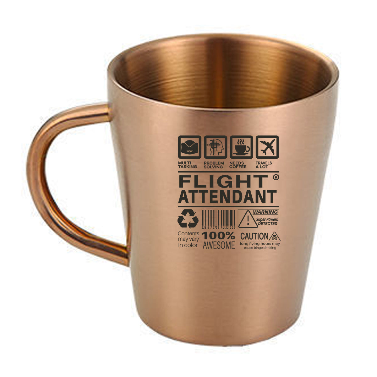 Flight Attendant Label Designed Stainless Steel Coffee Mugs