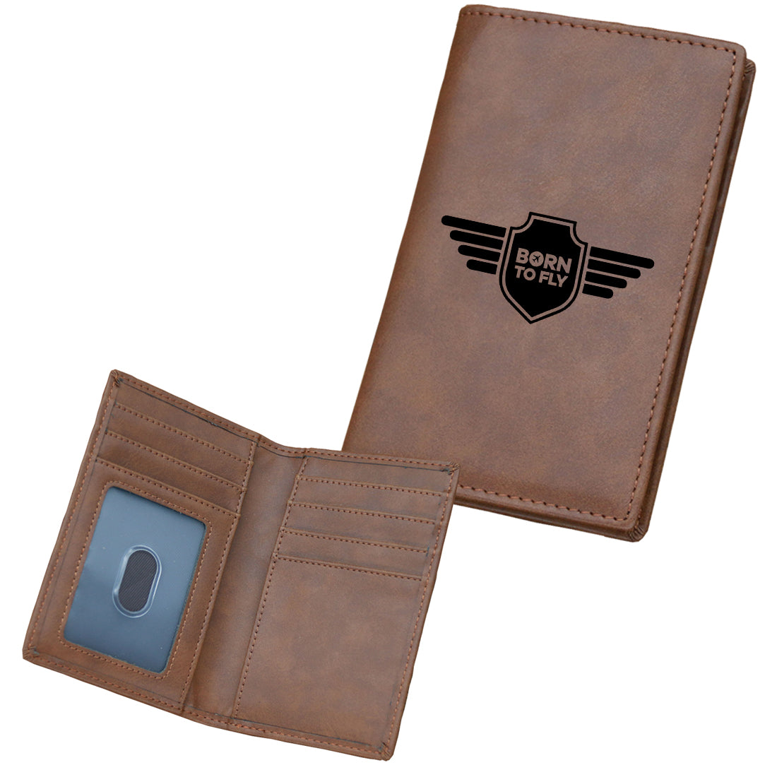 Born To Fly & Badge Designed Leather Card Holder Wallets