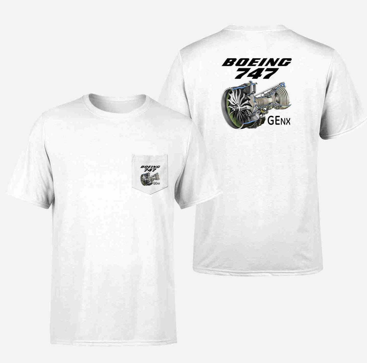 Boeing 747 & GENX Engine Designed Pocket T-Shirts