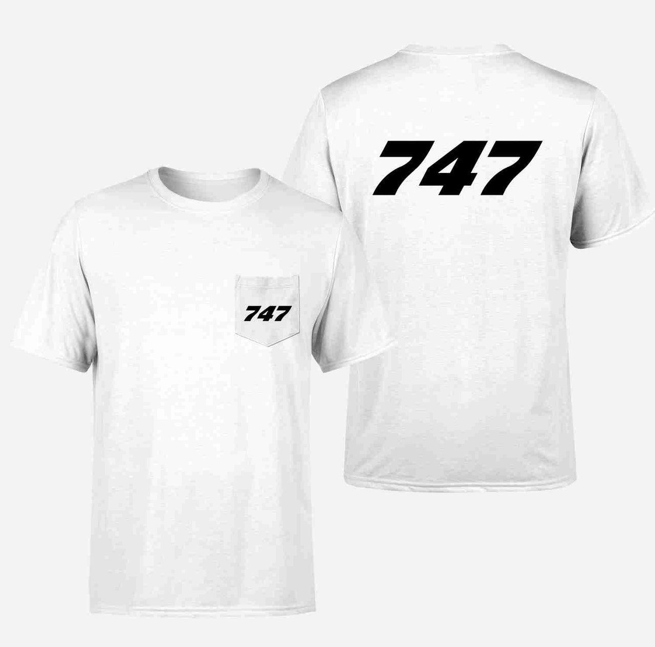 747 Flat Text Designed Pocket T-Shirts