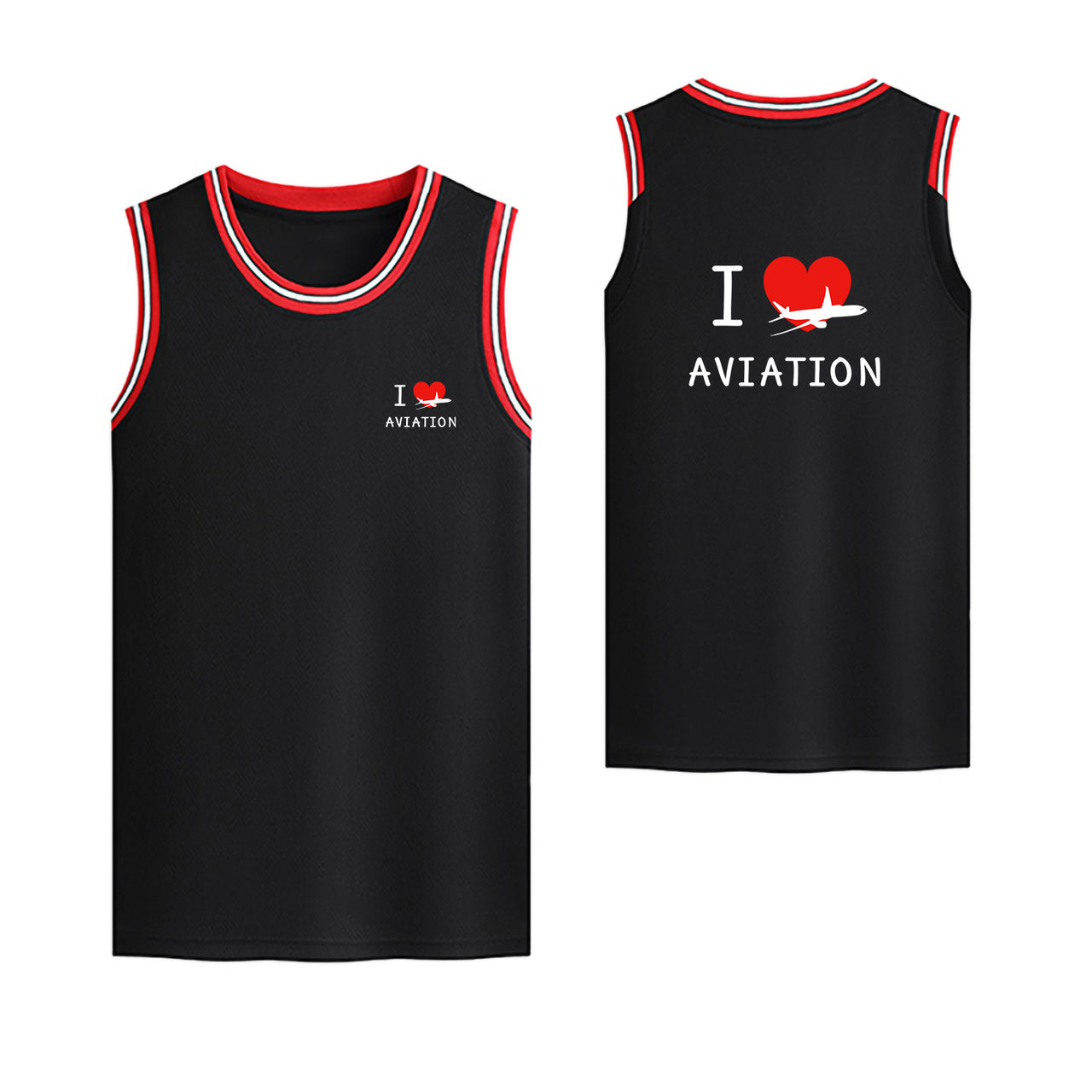 I Love Aviation Designed Basketball Style Sports Tank Tops