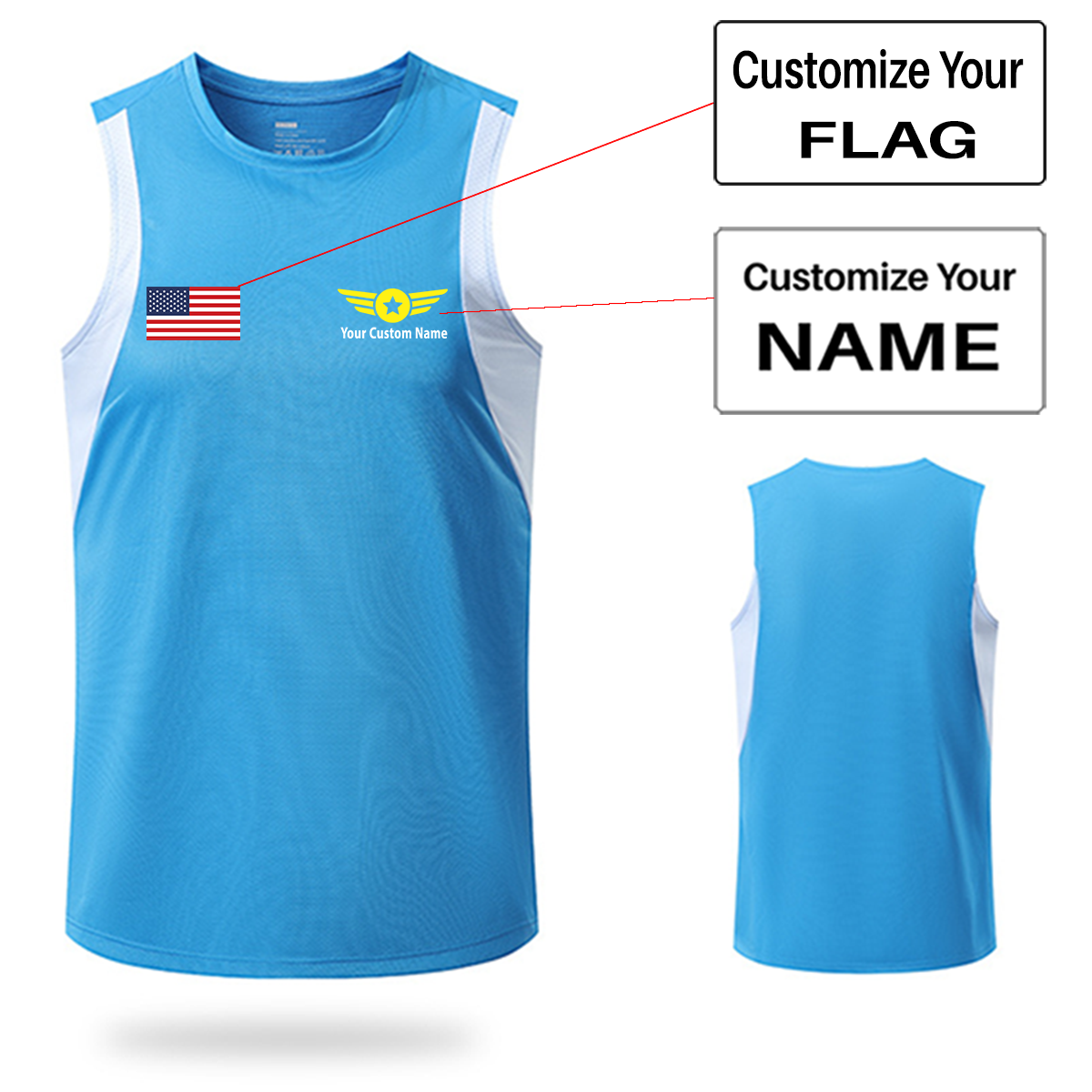 Your Custom Name & Flag (Badge 4) Designed Sleveless Quick Dry Sports Tank Tops