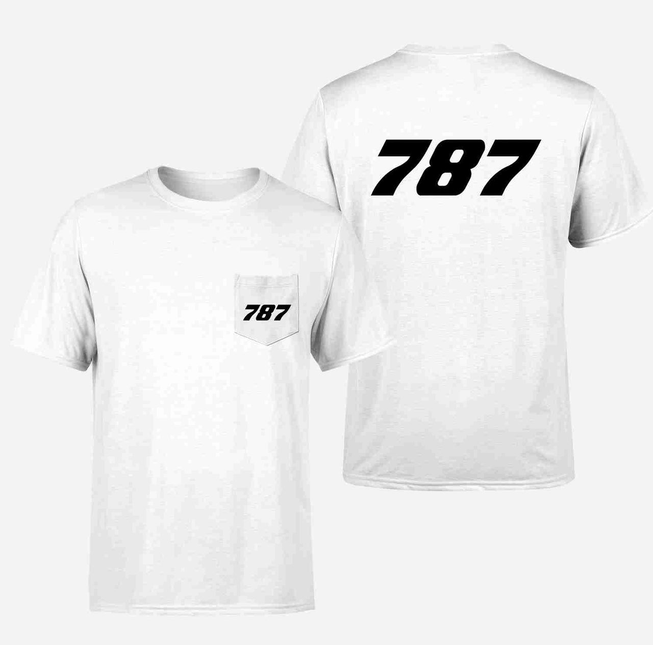 787 Flat Text Designed Pocket T-Shirts