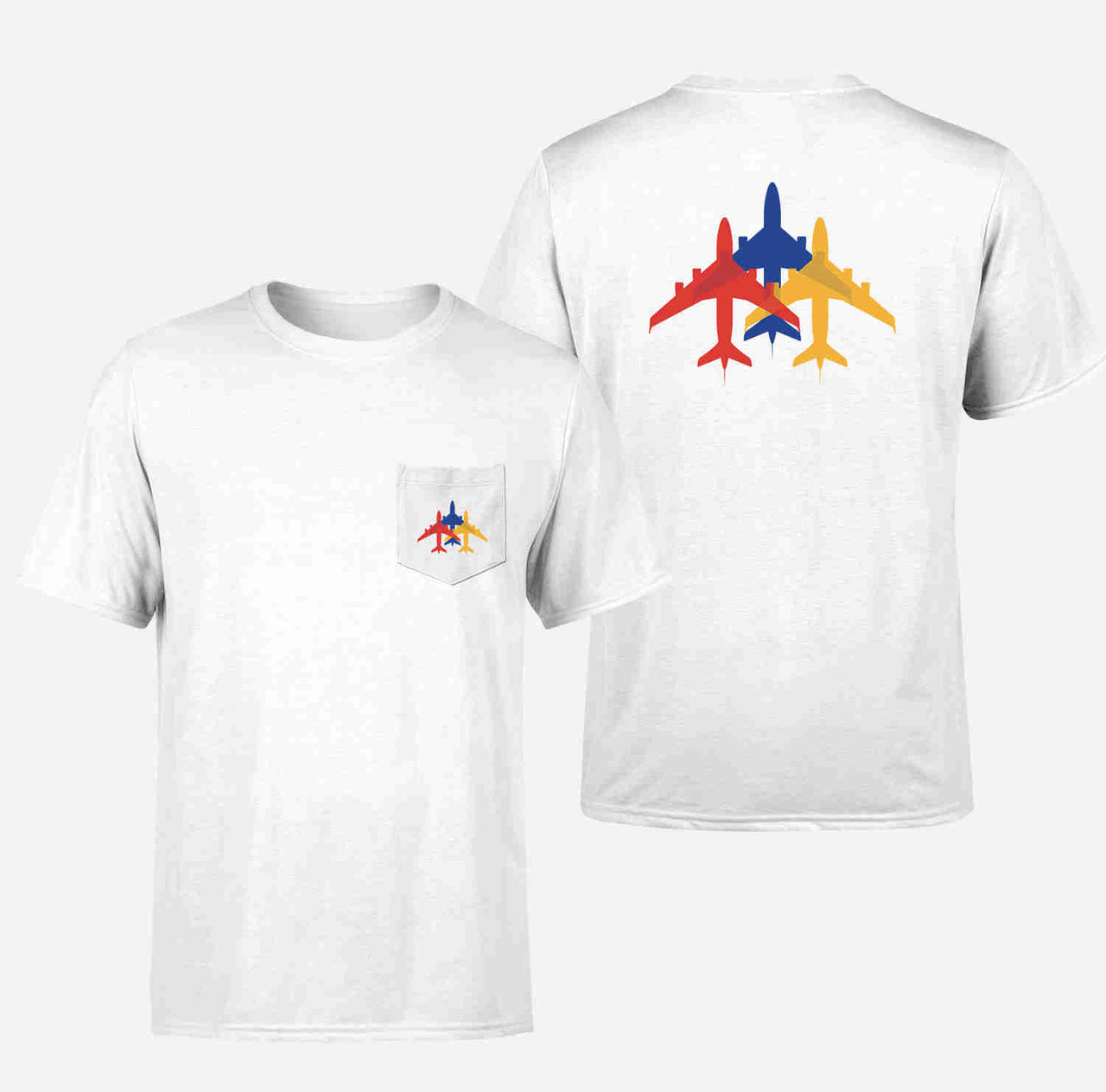 Colourful 3 Airplanes Designed Pocket T-Shirts