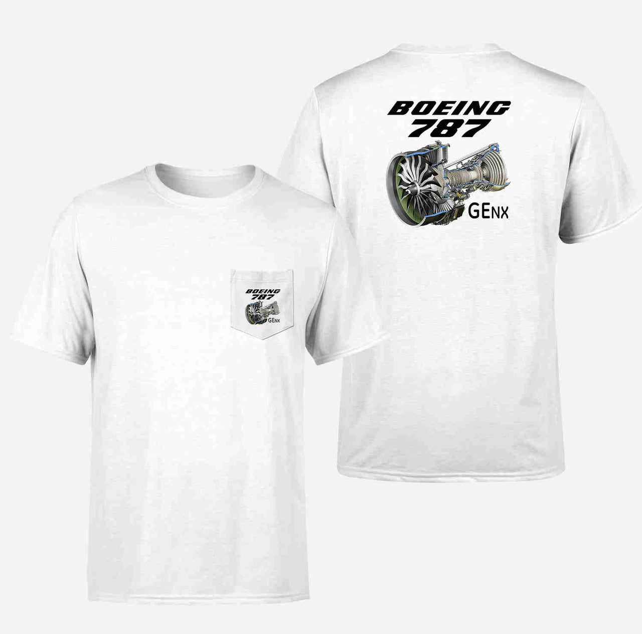 Boeing 787 & GENX Engine Designed Pocket T-Shirts