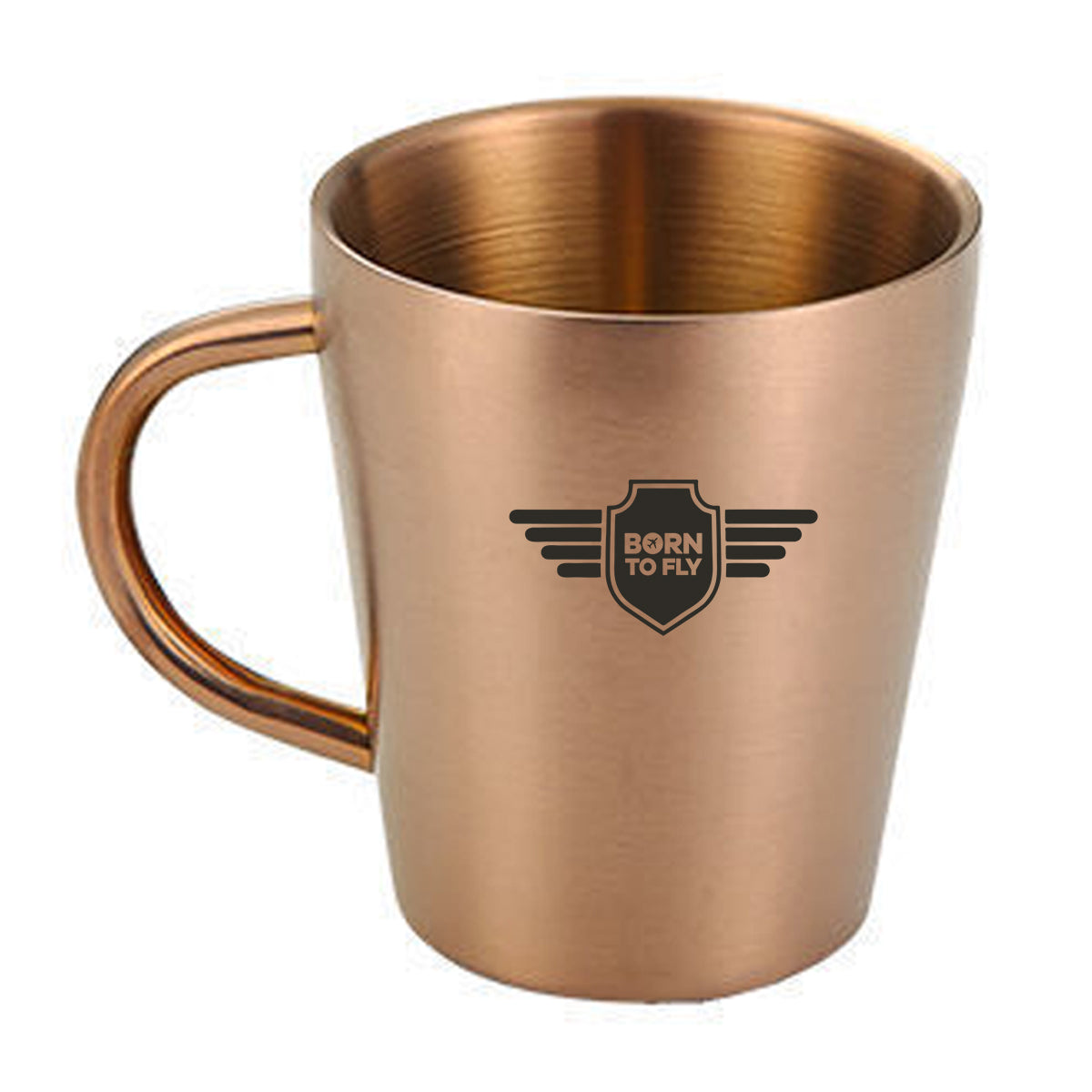 Born To Fly & Badge Designed Stainless Steel Coffee Mugs