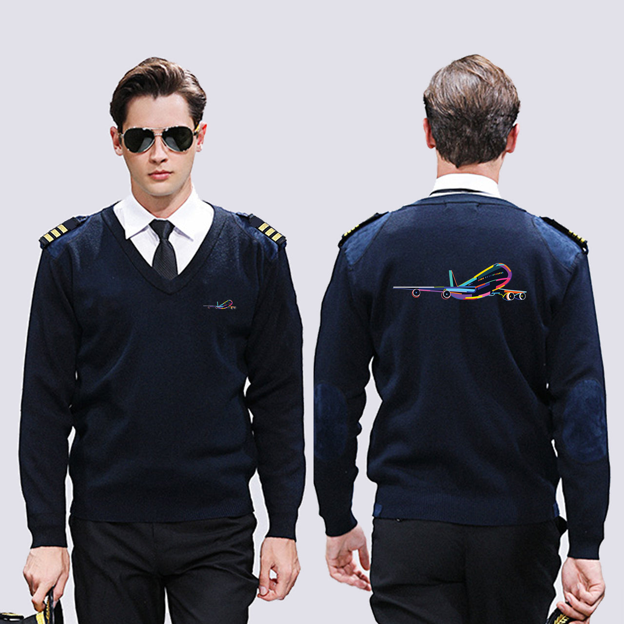 Multicolor Airplane Designed Wool Pilot Sweaters