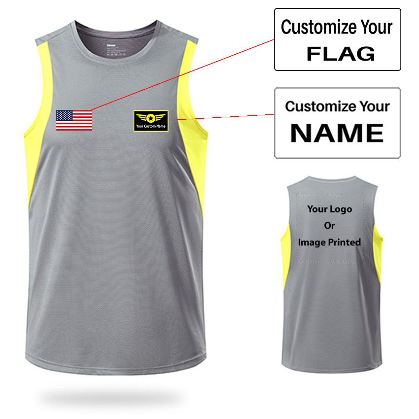 Your Custom Name & Flag + Logo Designed Sleveless Quick Dry Sports Tank Tops