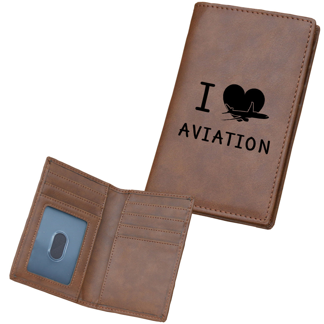 I Love Aviation Designed Leather Card Holder Wallets