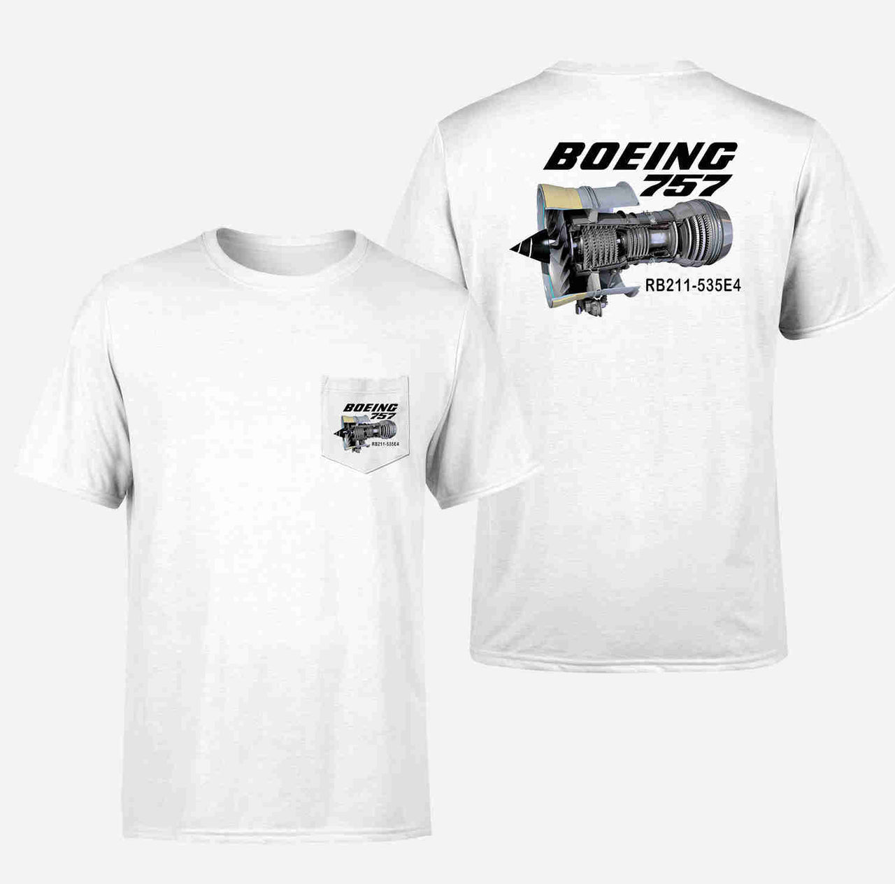 Boeing 757 & Rolls Royce Engine (RB211) Designed Pocket T-Shirts