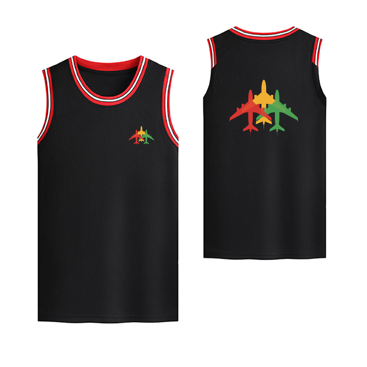 Colourful 3 Airplanes Designed Basketball Style Sports Tank Tops