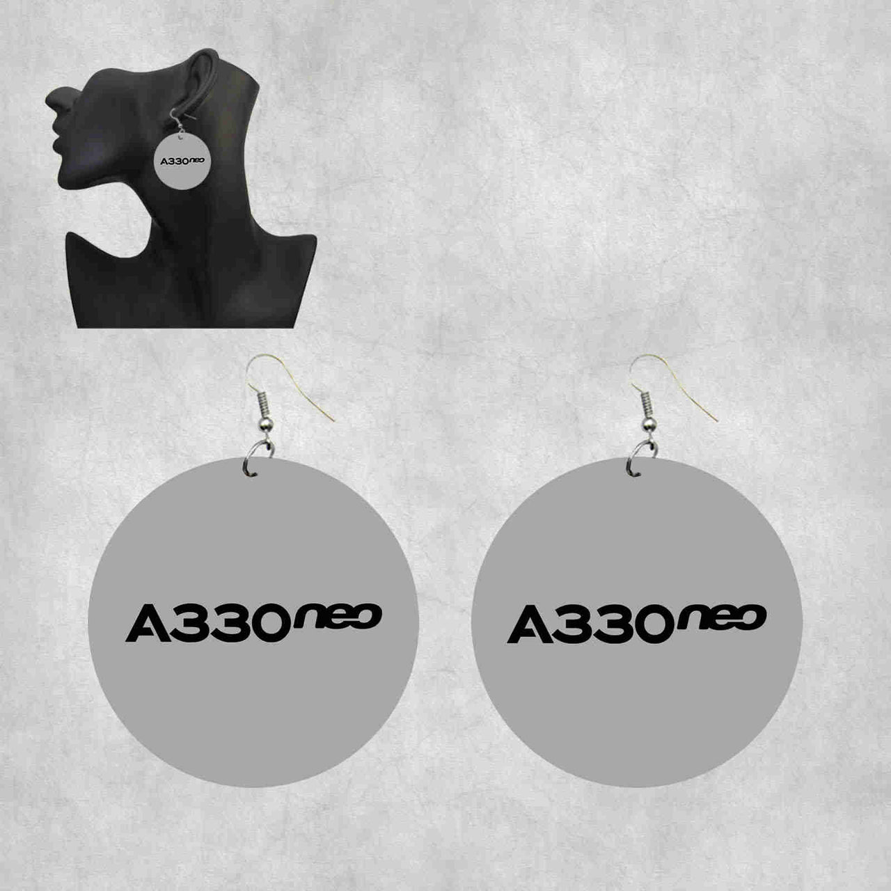 A330neo & Text Designed Wooden Drop Earrings