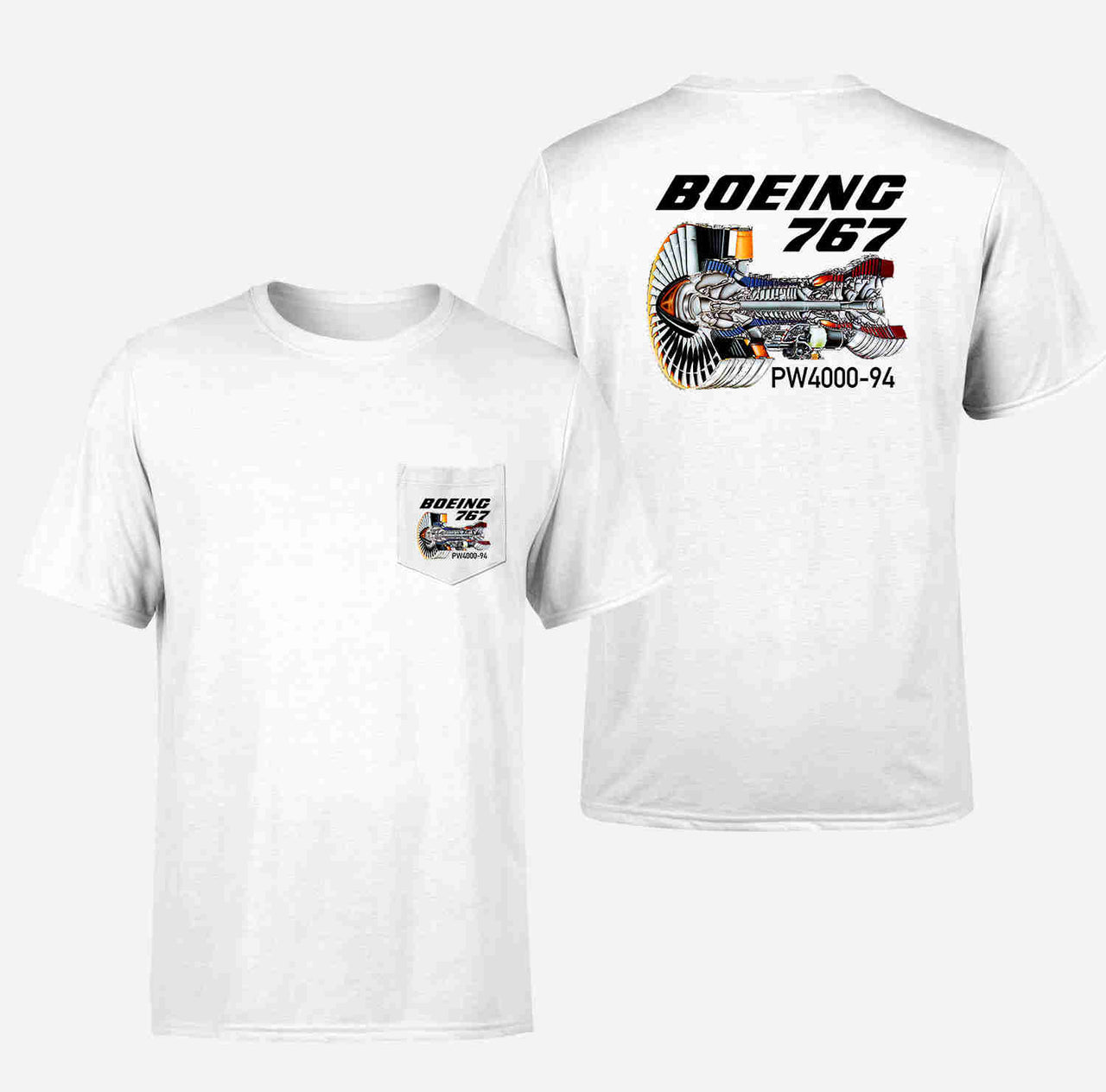 Boeing 767 Engine (PW4000-94) Designed Pocket T-Shirts