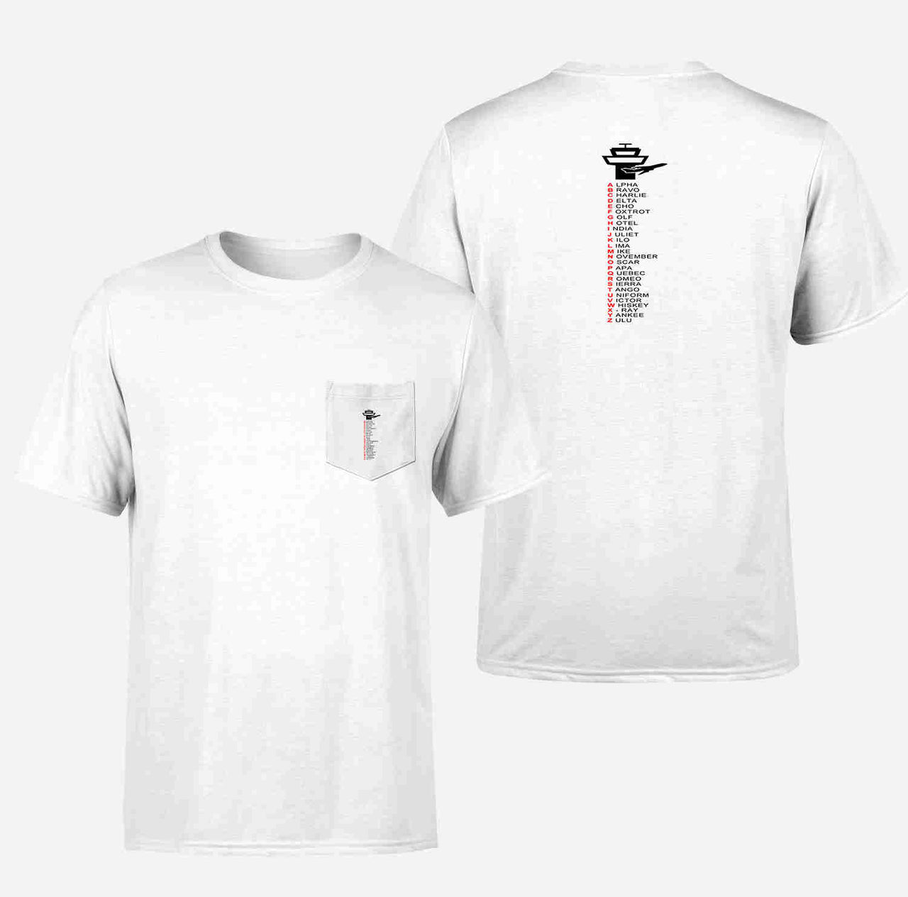 Aviation Alphabet Designed Pocket T-Shirts