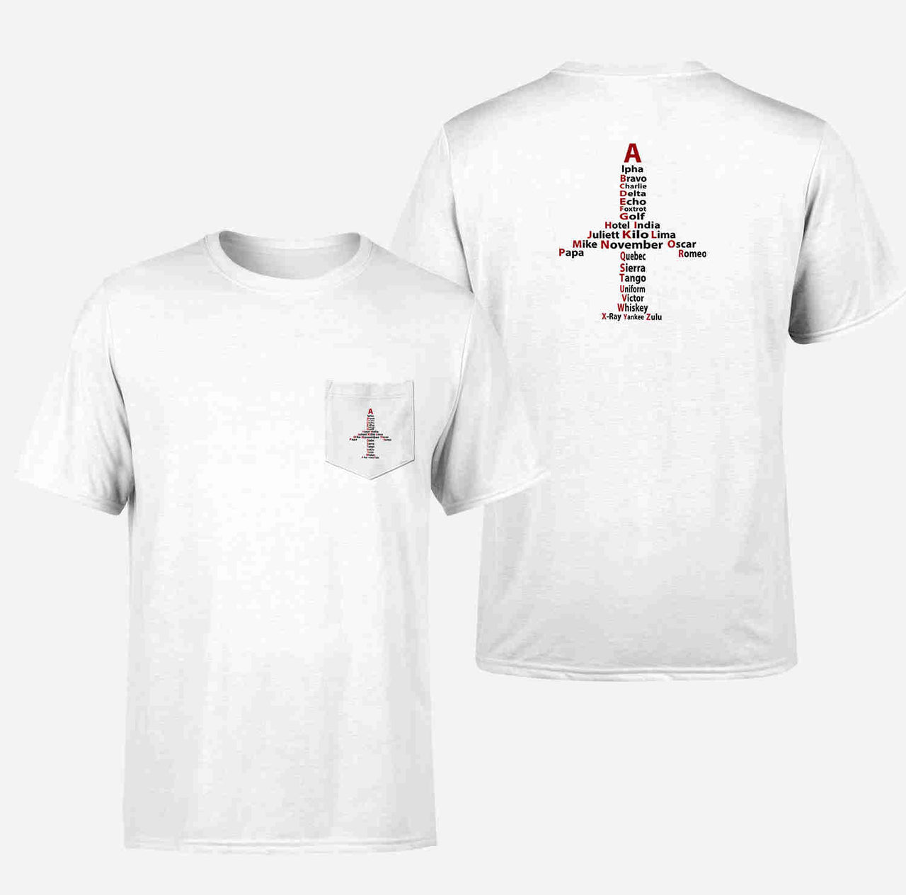 Airplane Shape Aviation Alphabet Designed Pocket T-Shirts