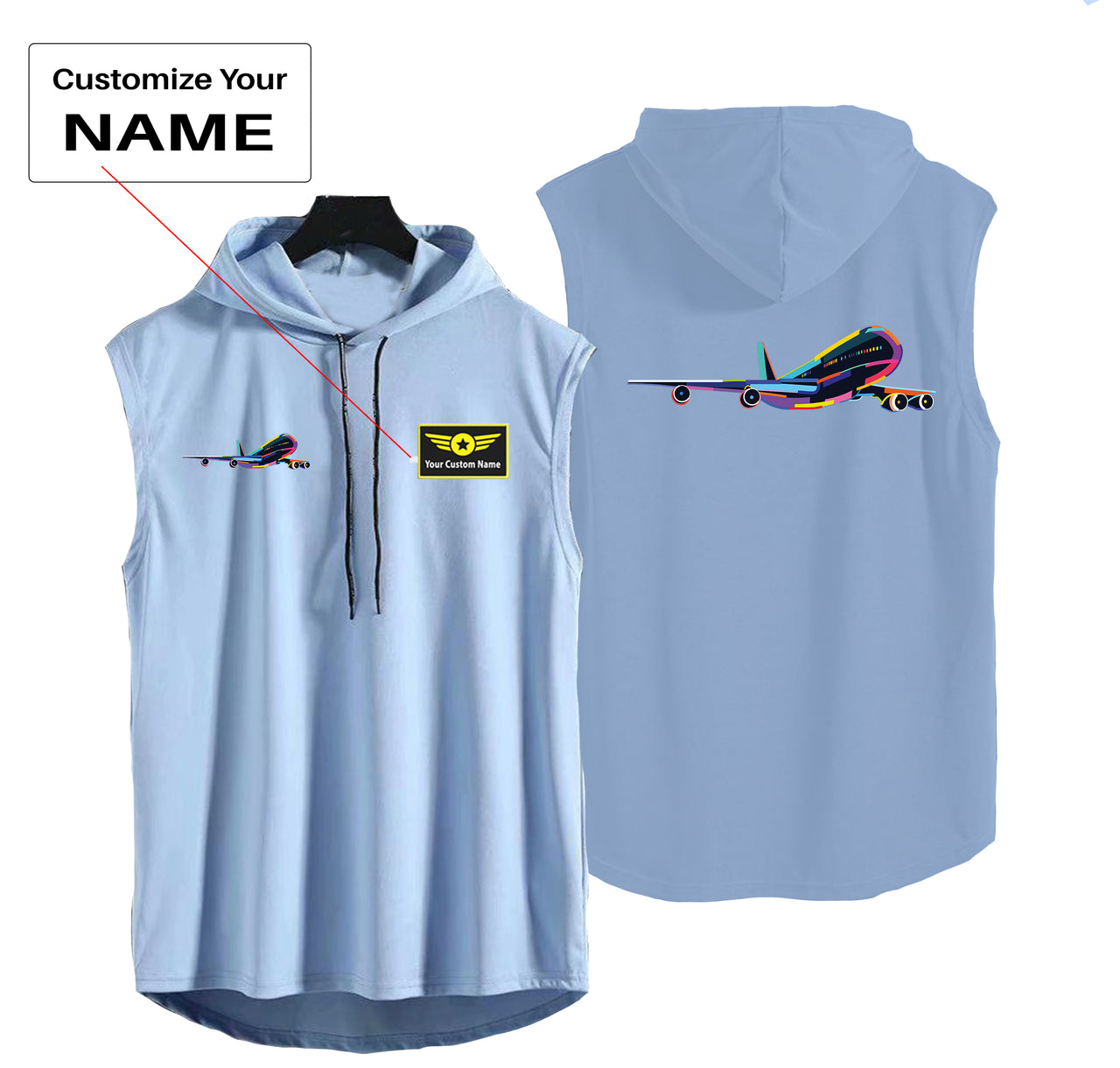 Multicolor Airplane Designed Hooded Tank Tops