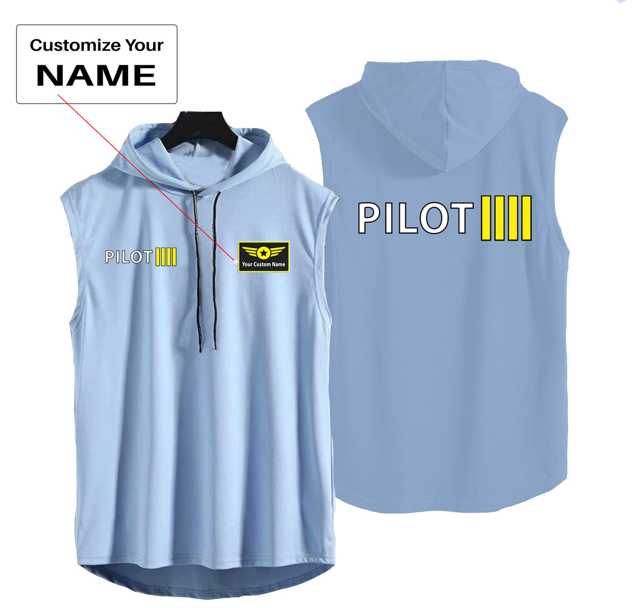 Pilot & Stripes (4 Lines) Designed Hooded Tank Tops