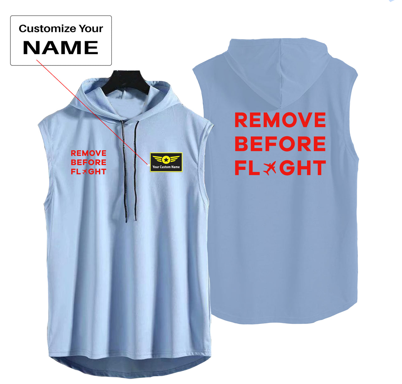 Remove Before Flight Designed Hooded Tank Tops